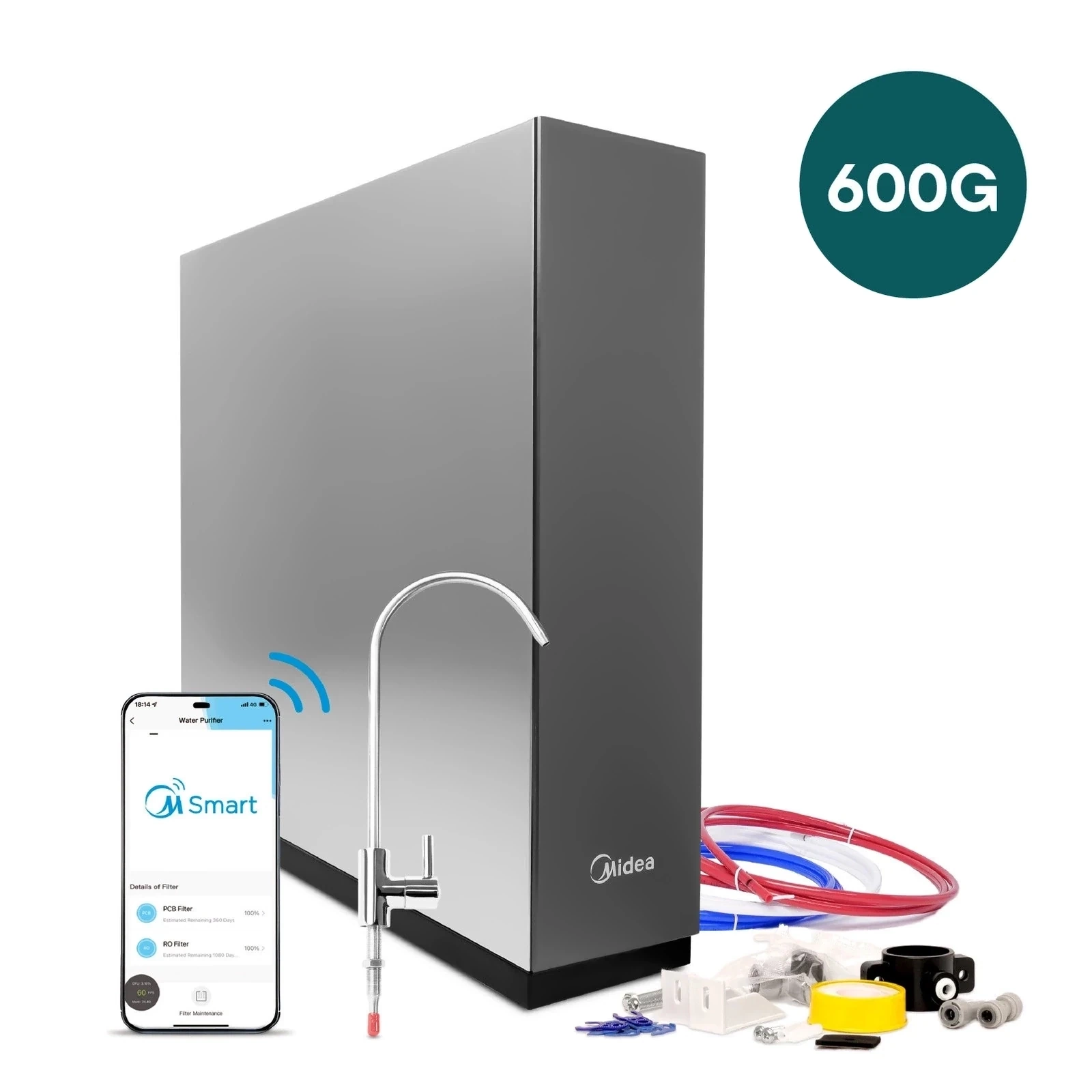 1-600 midea Midea 600GPD RO5 Filtr odwróconej osmozy bez zbiornika z WiFi - obrazek 1
